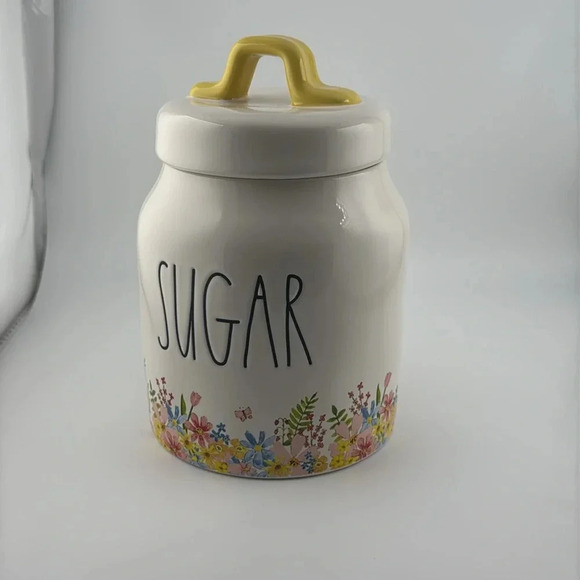 💥Rae Dunn Spring/Floral/Flowers Sugar Ceramic Canister Food storage w/lid 8” - Picture 4 of 14